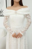 Aşkın Büyüsü Dantel Abiye Elbise 6055-Beyaz thumbnail 4