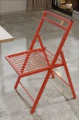 Retodesign 1 Adet Katlanır Kırmızı Metal Sandalye Minderli Bistro Sandalye 2024k thumbnail 2