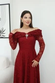 Aşkın Büyüsü Dantel Abiye Elbise 6055-Bordo thumbnail 4