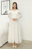 Aşkın Büyüsü Dantel Abiye Elbise 6055-Beyaz thumbnail 2