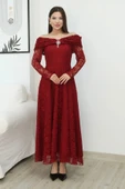 Aşkın Büyüsü Dantel Abiye Elbise 6055-Bordo thumbnail 3
