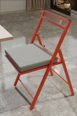 Retodesign 1 Adet Katlanır Kırmızı Metal Sandalye Minderli Bistro Sandalye 2024k thumbnail 4