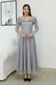 Aşkın Büyüsü Dantel Abiye Elbise 6055-Gri thumbnail 2
