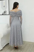 Aşkın Büyüsü Dantel Abiye Elbise 6055-Gri thumbnail 7