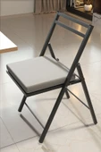 Retodesign 2 Adet Katlanır Siyah Metal Sandalye Minderli Bistro Sandalye 20242s thumbnail 2