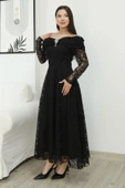 Aşkın Büyüsü Dantel Abiye Elbise 6055-Siyah thumbnail 6