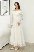 Aşkın Büyüsü Dantel Abiye Elbise 6055-Beyaz thumbnail 5