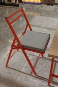 Retodesign 1 Adet Katlanır Kırmızı Metal Sandalye Minderli Bistro Sandalye 2024k thumbnail 3