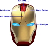 ECOiNVA Kablosuz Iron Man Mouse 2.4G Optik - Gold thumbnail 3