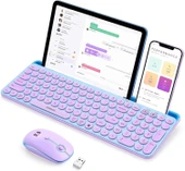 Seenda Yuvarlak Tuşlu Sevimli Kablosuz Klavye ve Mouse, Bluetooth 2.4G - Mavi/Pembe thumbnail 1