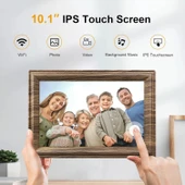 Canupdog 10.1 WiFi Dijital Resim Çerçevesi, IPS Dokunmatik Ekran, Koyu Ahşap thumbnail 2