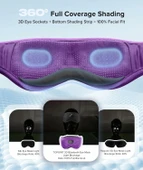 TOPOINT Uyku Kulaklıkları Bluetooth 3D Uyku Maskesi - Mor (Kadife) thumbnail 2