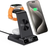 Phelinta Dijital Saatli, 4'ü 1 Arada Kablosuz Şarj İstasyonu Apple İçin - Siyah thumbnail 1