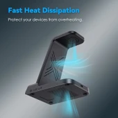 Phelinta Dijital Saatli, 4'ü 1 Arada Kablosuz Şarj İstasyonu Apple İçin - Siyah thumbnail 3