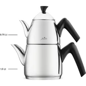 Jumbo Lizbon Midi 2 Parça Paslanmaz Çelik Isıya Dayanıklı Ergonomik Saplı Çaydanlık Seti thumbnail 5