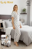 Kadın Pijama Takımı %100 Pamuklu Gömlek ve Pijama Seti thumbnail 7