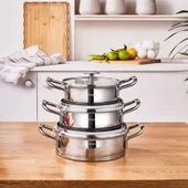 Karaca Vapor New Indüksiyon Tabanlı 6 Parça Sahan Çelik Tencere Seti thumbnail 1