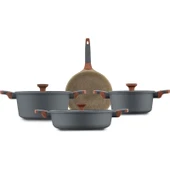 Jumbo Stone 4'lü Granit Tencere Seti – Greblon 3 Kat Kaplama, Ergonomik Ahşap Saplı, Kolay Temizlenen Farklı Ebatlar thumbnail 3