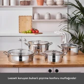 Karaca Vapor New Indüksiyon Tabanlı 8 Parça Süzgeçli Çelik Tencere Seti thumbnail 3