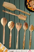 Zeytin Ağacı Ahşap Tahta Kaşık Çatal Kevgir Spatula Seti ( Zeytin Ağacı ) Ağaç Kaşık 7 Li Set thumbnail 1