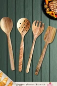 Zeytin Ağacı Ahşap Tahta Kaşık Çatal Kevgir Spatula Seti ( Zeytin Ağacı ) Ağaç Kaşık 4 Lü Set thumbnail 1