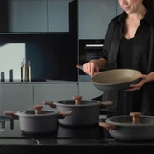 Jumbo Stone 4'lü Granit Tencere Seti – Greblon 3 Kat Kaplama, Ergonomik Ahşap Saplı, Kolay Temizlenen Farklı Ebatlar thumbnail 2