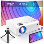 Auking Projektör - WiFi ve Bluetooth - 5G 1080P - 4K Destekli, 6D/4P thumbnail 1