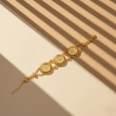 Altın Kaplama İmitasyon Çiçek Desenli Üç Çeyrek Altınlı Bileklik BLK-1221 thumbnail 4