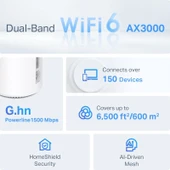 TP-Link Deco PX50 (3-Pack) | Wi-Fi 6 Powerline & Mesh Sistemi | AX3000 Mbps Hız | Fiber Uyumlu | Çift Bant | AI-Roaming | Gigabit Port | 150 Cihaz | 600 m²  | WPA3 | Mobil Uygulama ile Kolay Kurulum thumbnail 4