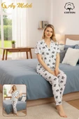 Kadın Pijama Takımı %100 Pamuklu Gömlek ve Pijama Seti thumbnail 1