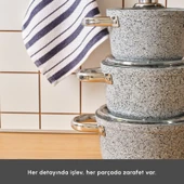 Karaca Nare 6 Parça Midi Derin Tencere Seti 16-18-20 cm Granit Kaplama thumbnail 5