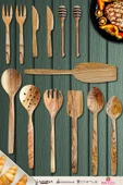 Zeytin Ağacı Ahşap Tahta Kaşık Çatal Bıçak Bal Kaşık Spatula Kevgir Seti Ağaç Kaşık 13 Lü Set thumbnail 1