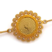 Altın Kaplama İmitasyon Çiçek Model Nazar Boncuklu Çeyrek Altınlı Bileklik BLK-1217 thumbnail 2