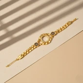 Altın Kaplama İmitasyon Nazar Boncuklu Arpa Model Çeyrek Çerçeveli Bileklik BLK-1222 thumbnail 5