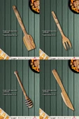 Zeytin Ağacı Ahşap Tahta Kaşık Çatal Bıçak Bal Kaşık Spatula Kevgir Seti Ağaç Kaşık 13 Lü Set thumbnail 2