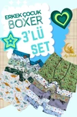 Erkek Çocuk (3`lü Paket) Soft Yıkama Pamuklu Renkli Baskılı Boxer thumbnail 6
