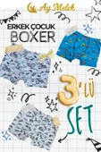 Erkek Çocuk (3`lü Paket) Soft Yıkama Pamuklu Renkli Baskılı Boxer thumbnail 5