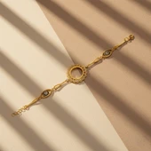 Altın Kaplama İmitasyon Çiçek Model Nazar Boncuklu Çeyrek Altınlı Bileklik BLK-1217 thumbnail 4