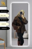 Kadın İçi Peluşlu Kürk Detaylı Fermuarlı Cepli Süet Oversize Mont thumbnail 1