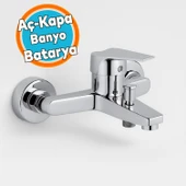 Tek Kollu Aç Kapa Krom Banyo Bataryası Duvar Tipi Armatür Premium Modern Tasarım Sıcak Soğuk Ayarlı thumbnail 1