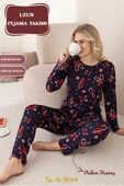 Kadın Pijama Takımı Desenli Pamuklu Bisiklet Yaka Takım thumbnail 7