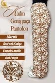 Kadın Pamuklu Dokuma Desenli Bol Kesim Geniş Paça Pantolon thumbnail 12