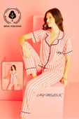 Kadın Pijama Takımı Ring Viscone Bambu Doku Gömlek ve Pijama Seti thumbnail 12