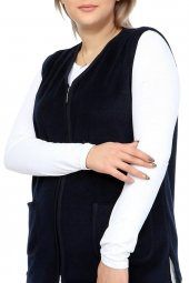Fierte Kadın Büyük Beden Yelek Artl5657 V Yaka Fermuar Kapama Spor Cep Yumuşak Polar Desenli Bordo Siyah Lacivert - 3
