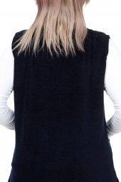 Fierte Kadın Büyük Beden Yelek Artl5657 V Yaka Fermuar Kapama Spor Cep Yumuşak Polar Desenli Bordo Siyah Lacivert - 5