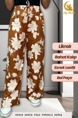 Kadın Pamuklu Dokuma Desenli Bol Kesim Geniş Paça Pantolon thumbnail 4