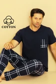 Erkek Pamuklu Pijama Takımı Cotton Gömlek ve Pijama Seti thumbnail 3