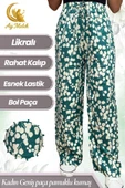 Kadın Pamuklu Dokuma Desenli Bol Kesim Geniş Paça Pantolon thumbnail 8