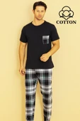 Erkek Pamuklu Pijama Takımı Cotton Gömlek ve Pijama Seti thumbnail 2