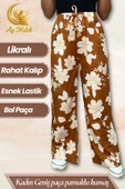 Kadın Pamuklu Dokuma Desenli Bol Kesim Geniş Paça Pantolon thumbnail 5